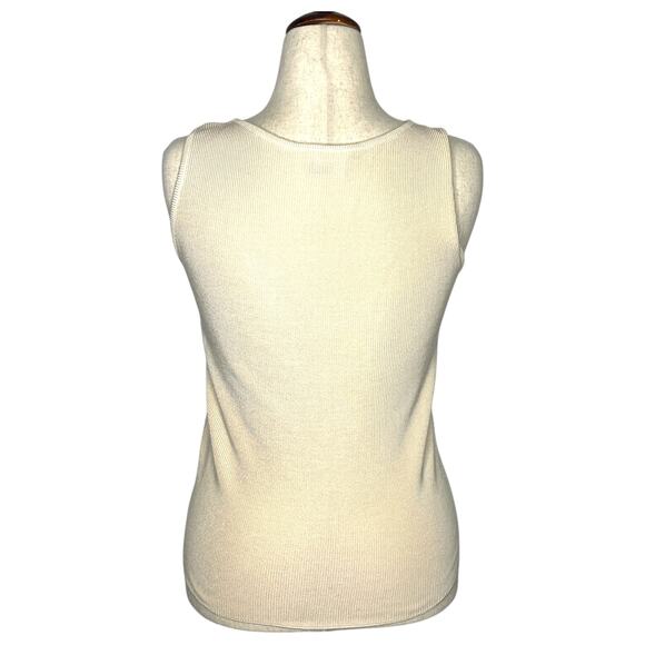 Vtg Zoran Women's Shell Tank Cream Ivory Rib Knit Silk Minimalist Old Money - Picture 3 of 6